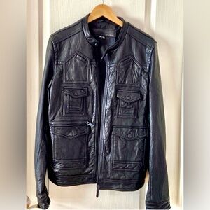 TRUE RELIGION: CAFE RACER MENS LEATHER JACKET